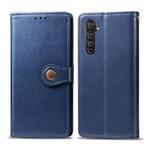 For OPPO Realme X50 Pro Retro Solid Color Leather Buckle Phone Case with Lanyard & Photo Frame & Card Slot & Wallet & Stand Function(Blue)