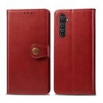 For OPPO Realme X50 Pro Retro Solid Color Leather Buckle Phone Case with Lanyard & Photo Frame & Card Slot & Wallet & Stand Function(Red)