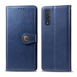 For OPPO Find X2 Retro Solid Color Leather Buckle Phone Case with Lanyard & Photo Frame & Card Slot & Wallet & Stand Function(Blue)