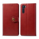 For OPPO F15/A91 Retro Solid Color Leather Buckle Phone Case with Lanyard & Photo Frame & Card Slot & Wallet & Stand Function(Red)