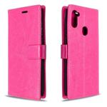 For Galaxy A11 Crazy Horse Texture Horizontal Flip Leather Case with Holder & Card Slots & Wallet & Photo Frame(Rose Red)