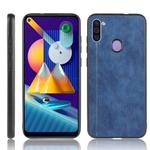 For Galaxy A11 Shockproof Sewing Cow Pattern Skin PC + PU + TPU Case(Blue)