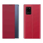 For Galaxy S20 Ultra Side Display Magnetic Horizontal Flip Plain Texture Cloth + PC Case with Holder & Sleep / Wake-up Function(Red)