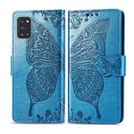 For Galaxy A31 Butterfly Love Flower Embossed Horizontal Flip Leather Case with Bracket / Card Slot / Wallet / Lanyard(Blue)