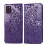 For Galaxy A31 Butterfly Love Flower Embossed Horizontal Flip Leather Case with Bracket / Card Slot / Wallet / Lanyard(Dark Purple)