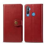 For OPPO Realme C3 Retro Solid Color Leather Buckle Phone Case with Lanyard & Photo Frame & Card Slot & Wallet & Stand Function(Red)