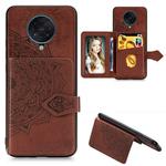 For Xiaomi Redmi K30 Pro Mandala Embossed Magnetic Cloth PU + TPU + PC Case with Holder & Card Slots & Wallet & Photo Frame & Strap(Brown)