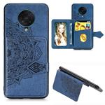 For Xiaomi POCO X2 Mandala Embossed Magnetic Cloth PU + TPU + PC Case with Holder & Card Slots & Wallet & Photo Frame & Strap(Blue)
