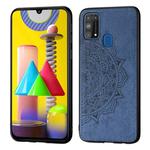 For Galaxy M31  Mandala Embossed Cloth Cover PC + TPU Mobile Phone Case with Magnetic Function and Hand Strap(Blue)