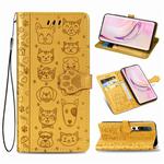 For Xiaomi 10/10 Pro Cute Cat and Dog Embossed Horizontal Flip Leather Case with Bracket / Card Slot / Wallet / Lanyard(Yelllow)