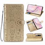 For Xiaomi 10/10 Pro Cute Cat and Dog Embossed Horizontal Flip Leather Case with Bracket / Card Slot / Wallet / Lanyard(Gold)