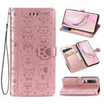 For Xiaomi 10/10 Pro Cute Cat and Dog Embossed Horizontal Flip Leather Case with Bracket / Card Slot / Wallet / Lanyard(Rose Gold)