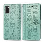 For Galaxy A41 Cute Cat and Dog Embossed Horizontal Flip Leather Case with Bracket / Card Slot / Wallet / Lanyard(Green)