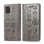 For Galaxy A31 Cute Cat and Dog Embossed Horizontal Flip Leather Case with Bracket / Card Slot / Wallet / Lanyard(Gray)