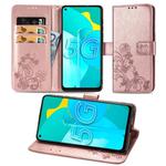 For Huawei Honor 30S Four-leaf Clasp Embossed Buckle Mobile Phone Protection Leather Case with Lanyard & Card Slot & Wallet & Bracket Function(Rose Gold)