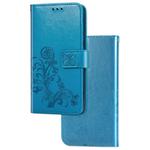 For Motorola Moto G8 Power Lite Lucky Clover Pressed Flowers Pattern Leather Case with Holder & Card Slots & Wallet & Hand Strap(Blue)