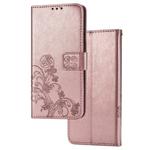 For Motorola Moto G8 Power Lite Lucky Clover Pressed Flowers Pattern Leather Case with Holder & Card Slots & Wallet & Hand Strap(Rose Gold)