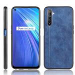 For Oppo Realme 6 Shockproof Sewing Cow Pattern Skin PC + PU + TPU Case(Blue)
