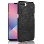 For Oppo A12e Shockproof Crocodile Texture PC + PU Case(Black)