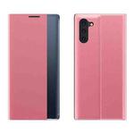 For Galaxy Note 10 Side Display Magnetic Horizontal Flip Plain Texture Cloth + PC Case with Holder & Sleep / Wake-up Function(Pink)