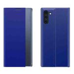 For Galaxy Note 10 Side Display Magnetic Horizontal Flip Plain Texture Cloth + PC Case with Holder & Sleep / Wake-up Function(Blue)