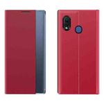 For Galaxy A20 / A30 Side Display Magnetic Horizontal Flip Plain Texture Cloth + PC Case with Holder & Sleep / Wake-up Function(Red)