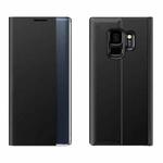 For Galaxy S9 Plain Texture Cloth Attraction Flip Holder Leather Phone Case(Black)