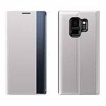 For Galaxy S9 Plain Texture Cloth Attraction Flip Holder Leather Phone Case(Silver)