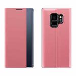 For Galaxy S9 Plus Plain Texture Cloth Attraction Flip Holder Leather Phone Case(Pink)