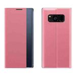 For Galaxy S10 Side Display Magnetic Horizontal Flip Plain Texture Cloth + PC Case with Holder & Sleep / Wake-up Function(Pink)