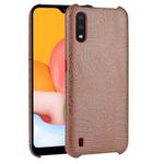 For Galaxy A01 Shockproof Crocodile Texture PC + PU Case(Brown)