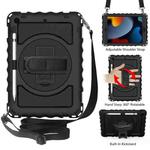 For iPad 10.2 360 Degree Rotating Case with Pencil Holder, Kickstand Shockproof Heavy Duty with Shoulder Strap,Hand Strap(Black)