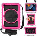 For iPad 10.2 360 Degree Rotating Case with Pencil Holder, Kickstand Shockproof Heavy Duty with Shoulder Strap,Hand Strap(Hot Pink)