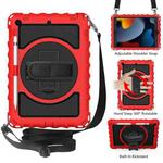 For iPad 10.2 360 Degree Rotating Case with Pencil Holder, Kickstand Shockproof Heavy Duty with Shoulder Strap,Hand Strap(Red)