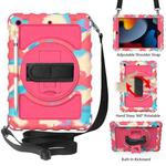 For iPad 10.2 360 Degree Rotating Case with Pencil Holder, Kickstand Shockproof Heavy Duty with Shoulder Strap,Hand Strap(Colorful+Hot Pink)