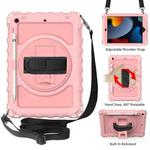 For iPad 10.2 360 Degree Rotating Case with Pencil Holder, Kickstand Shockproof Heavy Duty with Shoulder Strap,Hand Strap(Rose Gold)