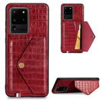 For Galaxy S20 Ultra Crocodile Pattern Envelope Card Package Phone Case With Magnet And Bracket Function(Red)