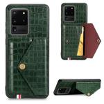 For Galaxy S20 Ultra Crocodile Pattern Envelope Card Package Phone Case With Magnet And Bracket Function(Green)