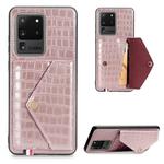 For Galaxy S20 Ultra Crocodile Pattern Envelope Card Package Phone Case With Magnet And Bracket Function(Rose Gold)