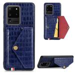 For Galaxy S20 Ultra Crocodile Pattern Envelope Card Package Phone Case With Magnet And Bracket Function(Blue)