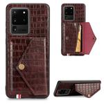 For Galaxy S20 Ultra Crocodile Pattern Envelope Card Package Phone Case With Magnet And Bracket Function(Brown)