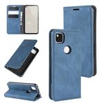 For Google Pixel 4a Retro-skin Business Magnetic Suction Leather Case with Holder & Card Slots & Wallet(Dark Blue)