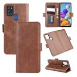 For Galaxy A21S  Dual-side Magnetic Buckle Horizontal Flip Leather Case with Holder & Card Slots & Wallet(Brown)