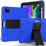 For iPad Pro 11 (2020) Shockproof Two-Color Silicone Protection Tablet Case with Holder & Pen Slot(Blue+Black)