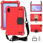 For Galaxy Tab A 8.4(2020) T307 Honeycomb Design EVA + PC Material Four Corner Anti Falling Flat Protective Shell With Strap(Red+Black)