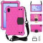 For Galaxy Tab A 8.4(2020) T307 Honeycomb Design EVA + PC Material Four Corner Anti Falling Flat Protective Shell With Strap(RoseRed+Black)