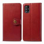 For Galaxy A51 5G Retro Solid Color Leather Buckle Phone Case with Photo Frame & Card Slot & Wallet & Bracket Function(Red)