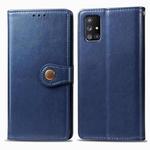 For Galaxy A71 5G Retro Solid Color Leather Buckle Phone Case with Photo Frame & Card Slot & Wallet & Bracket Function(Blue)