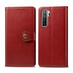 For Huawei P40 Lite 5G / Nova 7 SE Retro Solid Color Leather Buckle Phone Case with Photo Frame & Card Slot & Wallet & Bracket Function(Red)