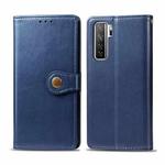 For Huawei P40 Lite 5G / Nova 7 SE Retro Solid Color Leather Buckle Phone Case with Photo Frame & Card Slot & Wallet & Bracket Function(Blue)